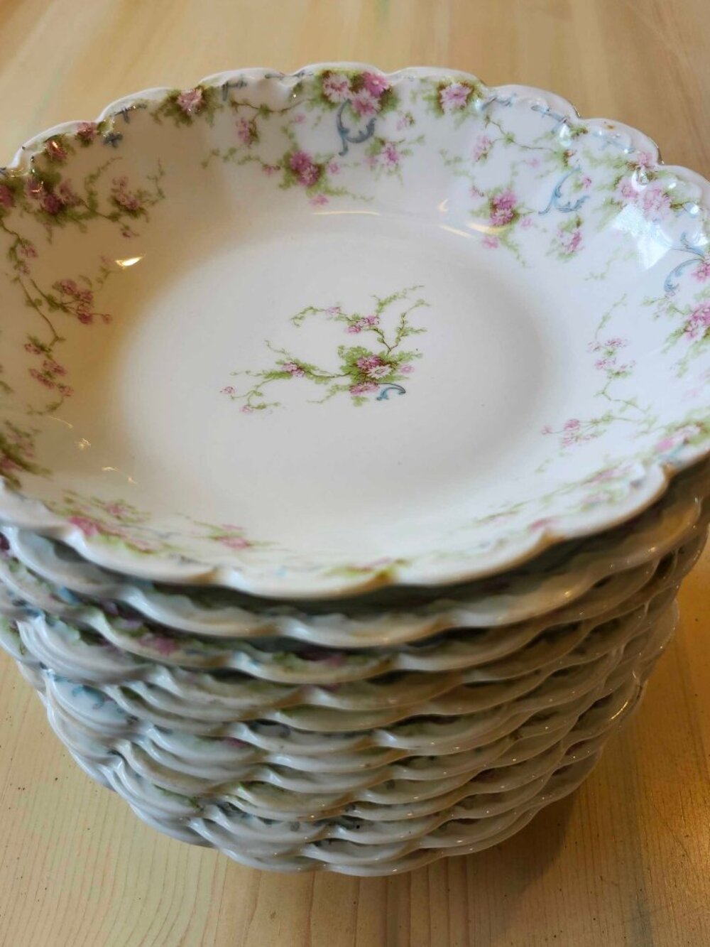 Antique 1903 Theodore Haviland Limoges Coupe Soup Bowls Set of 13 Pink Floral